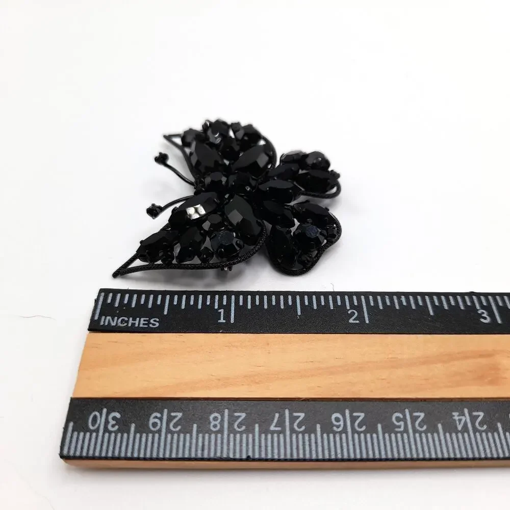 Vintage Butterfly Brooch, Japanned Black Enamel, Made in Austria, 1950s